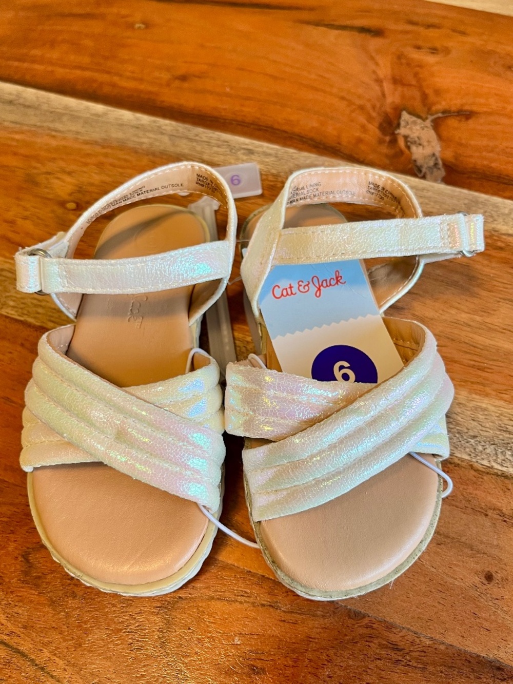 Cat & Jack White Pearlescent Sandals- Girl's: Toddler Size 6-NWT